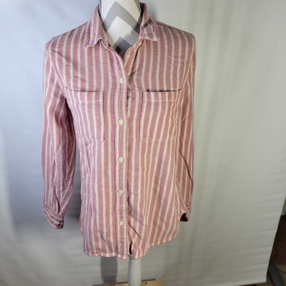 Madewell Tops - Womans Madewell Flannel 100% Cotton Button Front LS Shirt Size Small Stripe